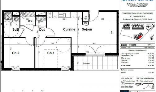For rent Brest 3 rooms 56 m2 Finistere (29200) photo 1